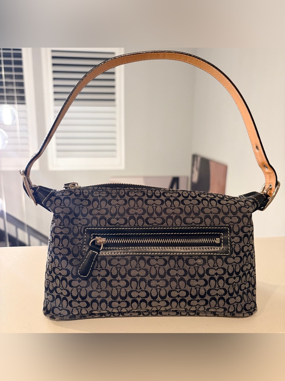 COACH Soho Y2K Mini Signature Black Canvas Leather Shoulder Bag 6332 Zip Pocket